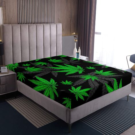 Drap housse motif feuilles de cannabis - Vert vif - Gothic Nature Plants - Housse de couette - 140 x 200 cm (1/2)