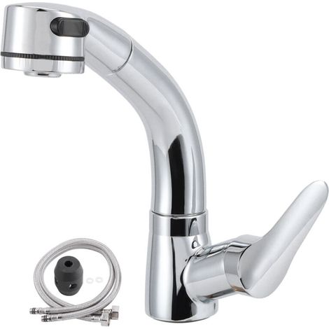 Robinet Mitigeur de Lavabo Extractible G1/2 - JINFGERNE - Bec Pivotant à 360°, Eau Chaude et Froide, Installation Facile avec 2 Modes d'Écoulement (1/5)