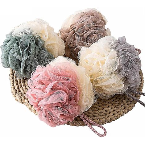 4 Pack Loofah Bath Sponge Lace Mesh,Sponge Loofahs, Multi Color Bath Loofah Sponge Assortment for Silky Skin, Full Cleanse Lather Luxurious Bathing Ac
