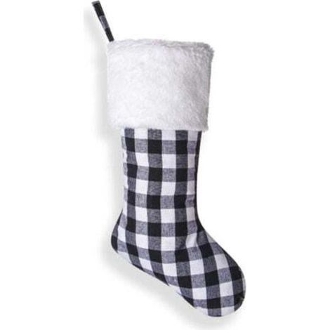 Lot de 2 bas de Noël à suspendre pour cheminée, 46 cm, en fourrure, à carreaux, décoration de Noël (blanc et noir)