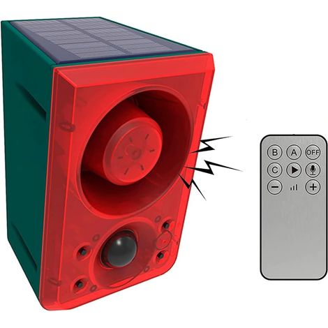 Alarme Solaire de Sécurité Extérieur, étanche Lumières Solaires Stroboscopiques,130db Coup de feu du Son Sound Aboiement de Chien Système pour Maison Cultiver Grange Villa Cour (1pcs) (1/5)