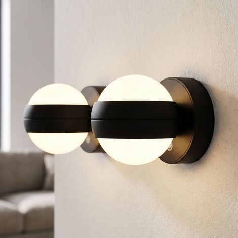 Wandleuchte Wandlampe Up Down Wohnzimmerleuchte USB Akku schwarz Touchdimmer Kugel, Kunststoff, 1x LED 1,4W 90Lm warmweiß, DxT 10x12,5 cm, 2er Set