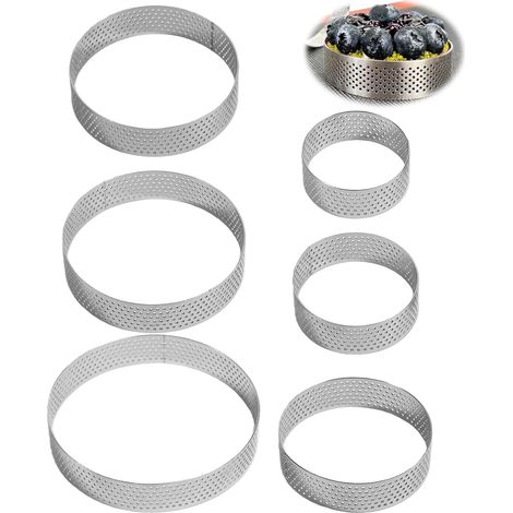 Set of 6 Pie Circles, 5/6/7/8/9/10 cm Perforated Stainless Steel Pie Rings, Round Pastry Circle, Mini Cake Muffins, Mousse Cookies for Family (1/5)