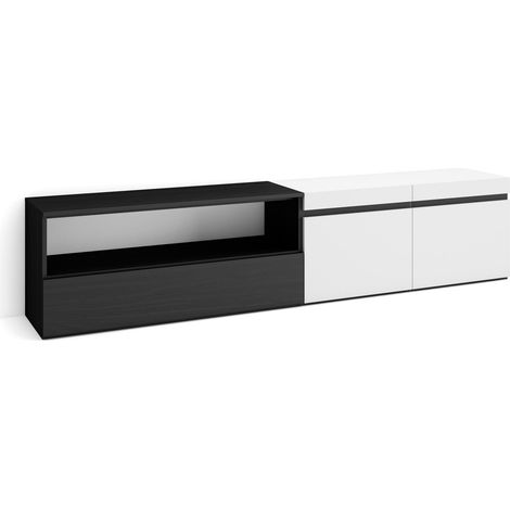 Skraut Home - Mueble TV, Televisión, Muebles de salón, almacenaje, 200x45x35cm, Para TV hasta 80", Con almacenamiento, Estilo Moderno, Blanco y negro (1/5)