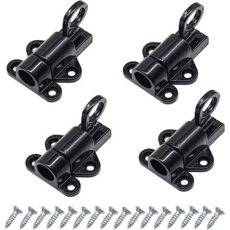 Set composto da 4 pezzi: serratura automatica per cancello, serratura per finestra, chiavistello a molla e chiavistello per porta in alluminio nero con viti. (1/5)