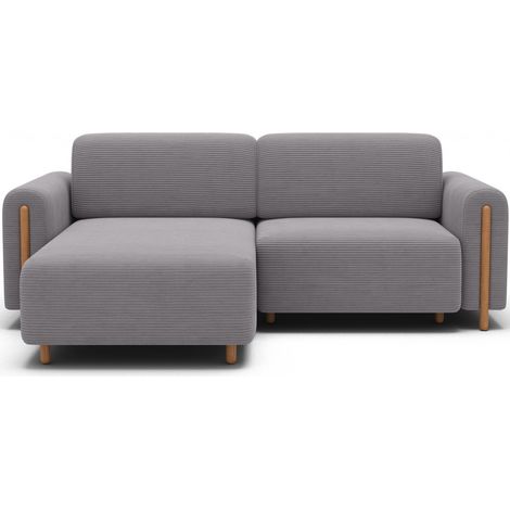 Canapé d'angle convertible ARVESSA gris clair velours côtelé – Angle gauche (1/5)