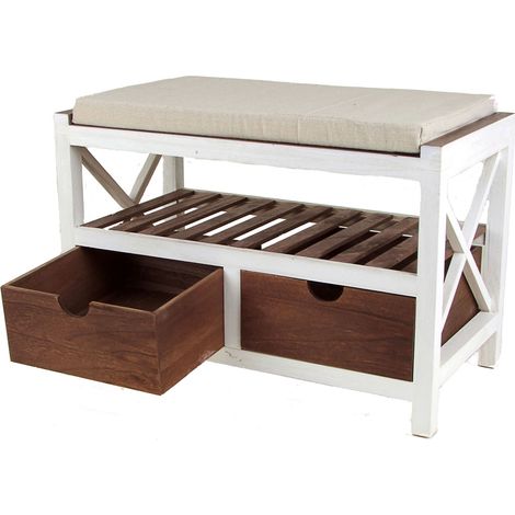 Banc et coussin en bois - Dimensions : environ 65x34x41cm