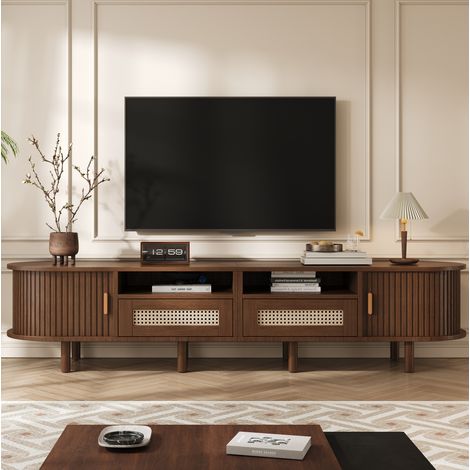 meuble tv rangement salon ovale 170 cm bois fonce HAVRYA (1/5)