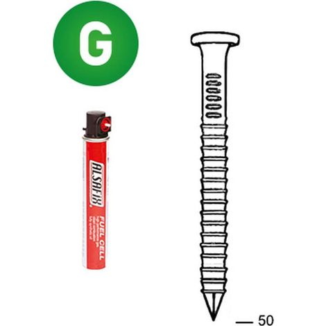 2 200 Pointes d'Ancrage Annelées Galvanisées 34° - 40x50 mm + 2 Cartouches de Gaz Rouge (Pack) - D-Work