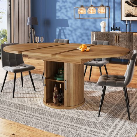 Mesa extensible redonda a ovalada 118-158 cm en MDF color nogal negro HAVRYA (1/5)