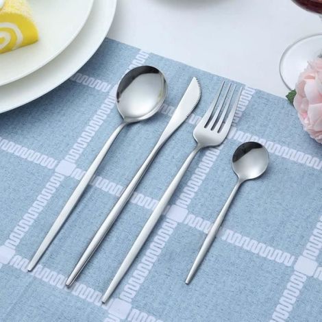 Couverts de Table - - 24 Pièces - Acier Inoxydable - Compatible Lave-Vaisselle - Pour 6 Personnes (1/4)