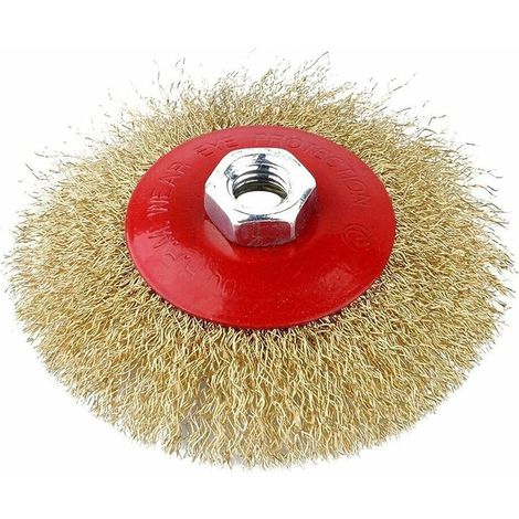 Brosse métallique rotative en acier plaqué cuivre avec filetage M14 115 mm 12 500 tr/min (1/5)