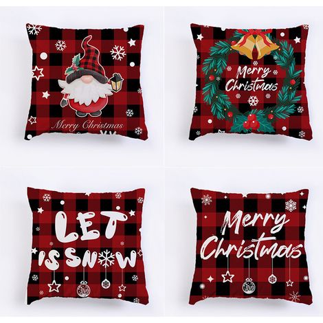 Housse de coussin avec couronne de joyeux noël, 18x18 pouces, housse de coussin pour vacances d'hiver, décoration pour canapé, ensemble de 4 YMYNY (1/5)