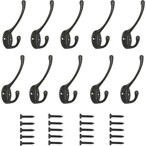 ZOLGINAH Perchero, PietyPet 10 Piezas Sujetadores de Metal Dobles Grandes Gancho para Bata Colgando con Tornillos, Negro (1/5)