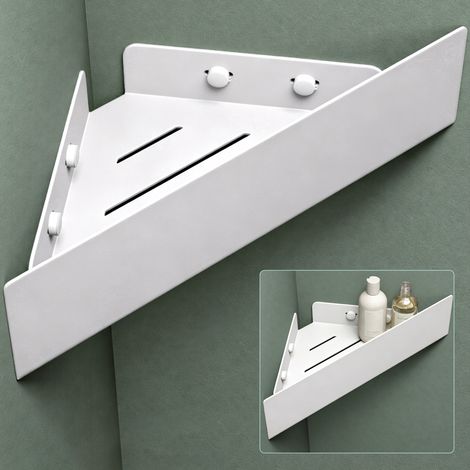 Mai & Mai Étagère Murale de Rangement en Acier au Carbone Support Rangement Triangulaire au Mur Étagère Douche à Poser pour Salle de Bain Cuisine Blanc Sablé 302×193,5×80 MM Reglo-07 (1/5)