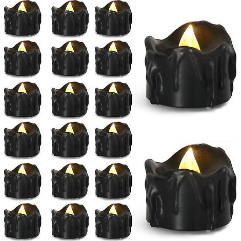 BEBUSINGOTO 12 kreative schwarze elektronische, tropfenförmige Kerzen für Halloween, Weihnachten, LED-Teelichter (1/5)