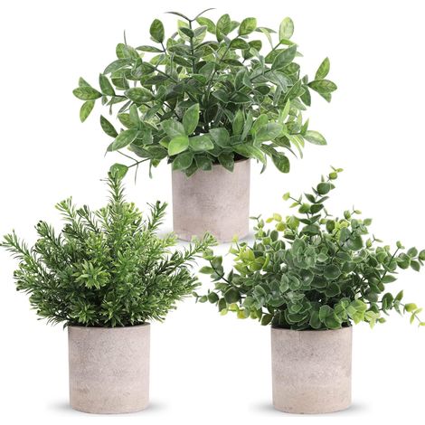 Lot de 3 Mini Fausse Plante Artificielle en Pot d'Eucalyptus en Plastique pour la Maison, Le Bureau, la Ferme, la Décoration de Chambre (1/5)