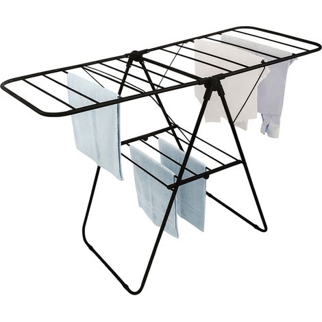 Wäscheständer schwarz mit 2 Etagen klappbar 15 m Trockenlänge - 136 x 59 cm - Metall Wäschetrockner Gestell mit 2 Ebenen