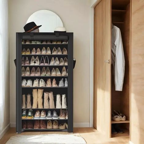 Étagère à Chaussures 9 Niveaux, Armoire de Rangement, avec Couvercle Anti-Poussière, peut Contenir 40 à 50 Paires de Chaussures (1/5)