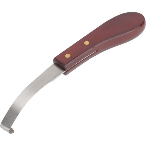 Couteau à sabot en acier inoxydable, lame double face, manche ergonomique en bois, pour parage des sabots de cheval (1/5)