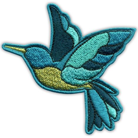 Aufnäher Vogel - Kolibri nach rechts - zum Aufbügeln / mit Heißsiegel-Rückseite - Gestickter Aufnäher/Abzeichen/Emblem