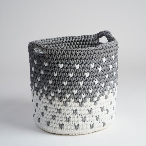 Gran cesta de cuerda gris y blanco L Elly