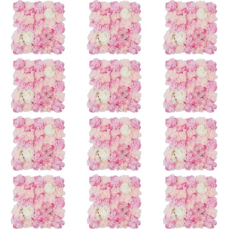 Lot de 12 panneaux muraux de fleurs artificielles, mural de fleurs en soie, décoration murale florale, fond photo pour mariage, fête, baptême, cérémonie et événement - 42 x 42 cm, rose (1/5)