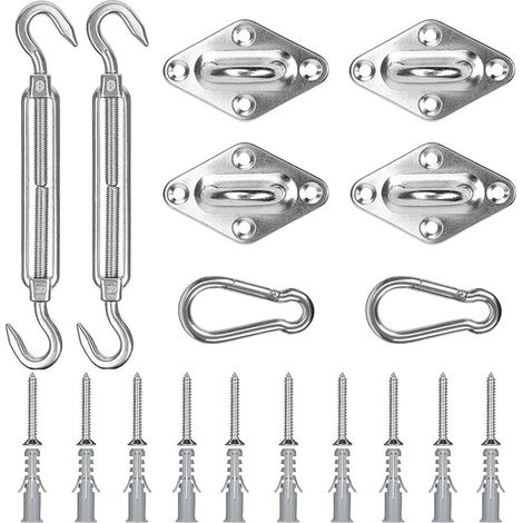 8Pcs Shade Sail Fixing Kit Shade Sail Mounting Kit Stainless Steel Accessories Hammock Hook Spring Hooks Wire Tensioner for Shade Sail Triangle Rectangle (1/5)
