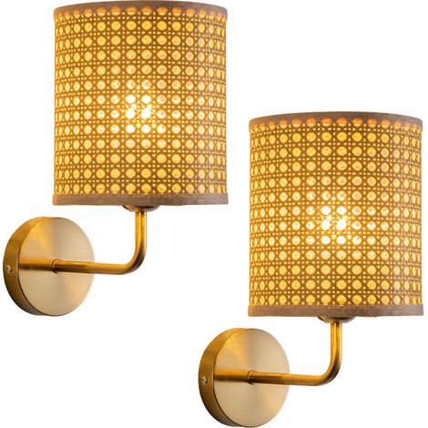 Set di 2 lampade moderne e minimaliste per soggiorno/corridoio, applique in bambù intrecciato in stile giapponese, collegamento a filo, luce tricolore
