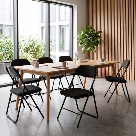 Lot de 6 chaises pliantes rembourrées en tissu noir et pieds métal noir GRETA