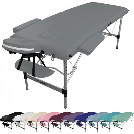 Table de massage pliante 2 zones en aluminium + Accessoires et housse de transport - Gris - Vivezen