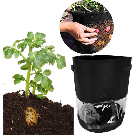 Sac de Culture Transparent pour Plantes et Pommes de Terre 43L/10Gallon, Fenêtre Visuelle, Felt+PE, Balcon/Jardin (1/5)