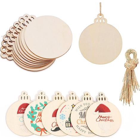 Set di 50 palline di Natale in legno da appendere - con spago - Decorazione natalizia in legno - per la decorazione dell'albero di Natale