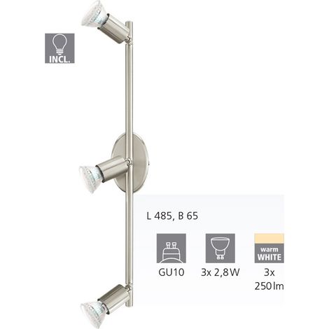 Eglo 3er LED Spot Buzz nickel-matt 48,5 x 6,5 cm GU10 Deckenlampen & Kronleuchter (1/5)