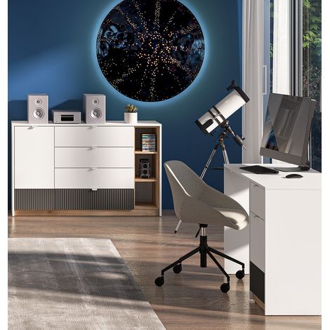 Jugendzimmer Set 2-teilig TIMARU-131 mit Schreibtisch in weiß mit Eiche und graphit (1/5)