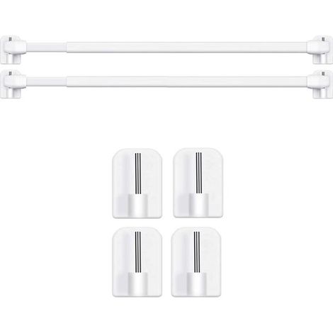 Asta per tende telescopica senza foratura - Asta regolabile da 40 a 70 cm con ganci autoadesivi per finestre piccole (confezione da 2) - Bianca (1/5)