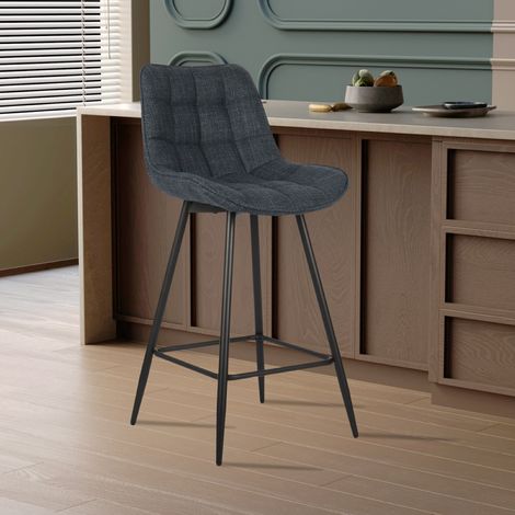 Tabouret de bar en tissu bleu foncé BARIA (lot de 2) (1/5)