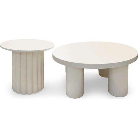 Lot de 2 Tables Basses Rondes "Ericka" 80cm Crème
