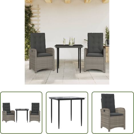 vidaXL Gartenessgruppe - 3-tlg. Garten-Essgruppe mit Kissen Grau Poly Rattan (1/5)