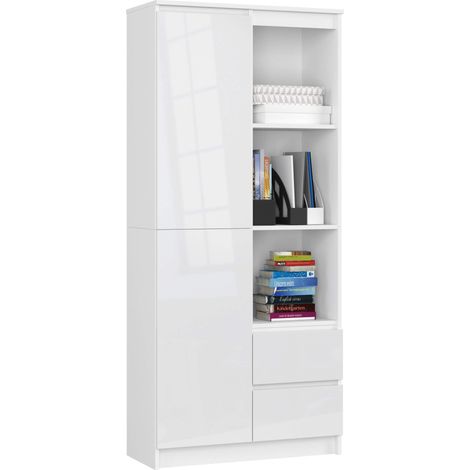 Bibliothèque 180x80x35 cm Avec tiroir Avec rangement blanc / weiß glanz (1/3)