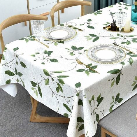 Waschbare Tischdecke aus PVC-Kunststoff. Wasserdichter, rechteckiger Tischschutz für Küche, Picknick, Garten und Innenbereich (137 x 180 cm, Grünblatt). (1/4)
