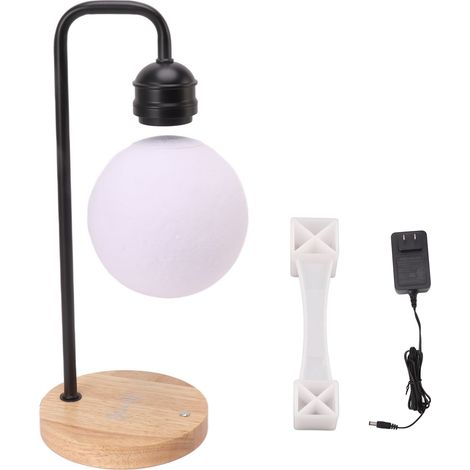 Ortviai Lampe de Nuit Lunaire Magnétique Flottante avec Base en Bois de Hêtre – Charge Sans Fil 5-10 W, Blanc (1/5)