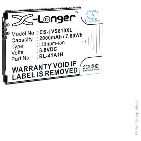 NX - Batterie téléphone, smartphone, GSM pour LG 3.8V 2000mAh - BL-41A1HEAC62638301