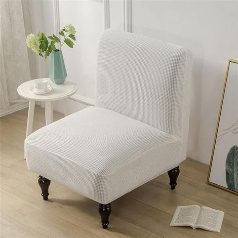 Stretch Jacquard Chair Covers Without Armrests, Large Size Armless Accent Chair Cover Removable Washable Furniture Protector for Living Room, Bedroom, Hotel (White) (1/5)