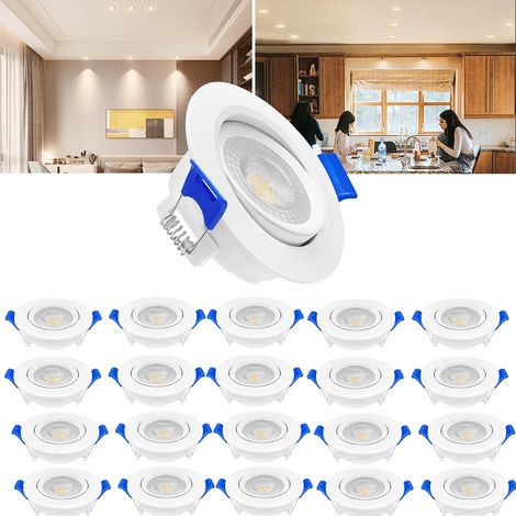 Hengmei – Plafonnier à spot encastrable LED 5W – Lot de 20 – Lumière chaude 2700K – Plastique ABS et verre acrylique – IP21 pour installation sécurisée (1/5)