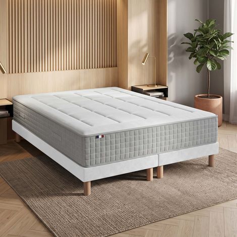 Ensemble matelas ressorts MAX sommier déco blanc 2x90x200cm (1/5)