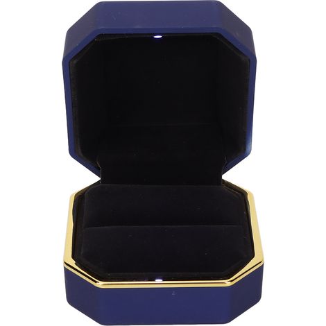 Boîte à bijoux avec anneau lumineux LED pour présentation de bagues de fiançailles et mariage - Coffret cadeau bleu (1/5)