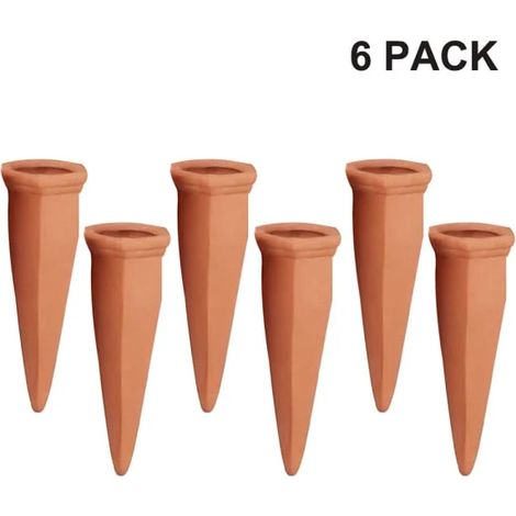 Bâtonnets d'arrosage automatiques pour plantes en pot – lot de 6 – terre cuite – à diffusion lente – pour l'entretien des plantes pendant les fêtes (1/5)