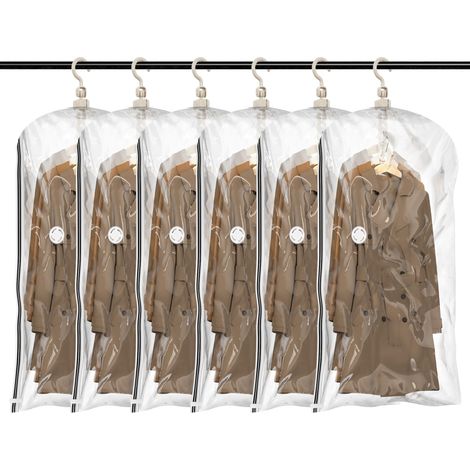 Sacs de Rangement sous Vide Suspendus pour vêtements, Housse sous Vide pour costumes, manteaux, vestes, Economisez 80% d'espace organisateur de placard Sacs à Vide, 6 Jumbo (1/5)