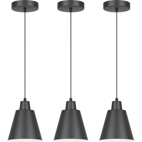 3Pcs Suspension Luminaire E27, Lampe Suspension LED Design moderne, Réglable en hauteur, Lampe Suspendue Minimaliste pour Table à Manger Salon Cuisine, Max 60W, Ampoule non Incluse, Noir (1/5)